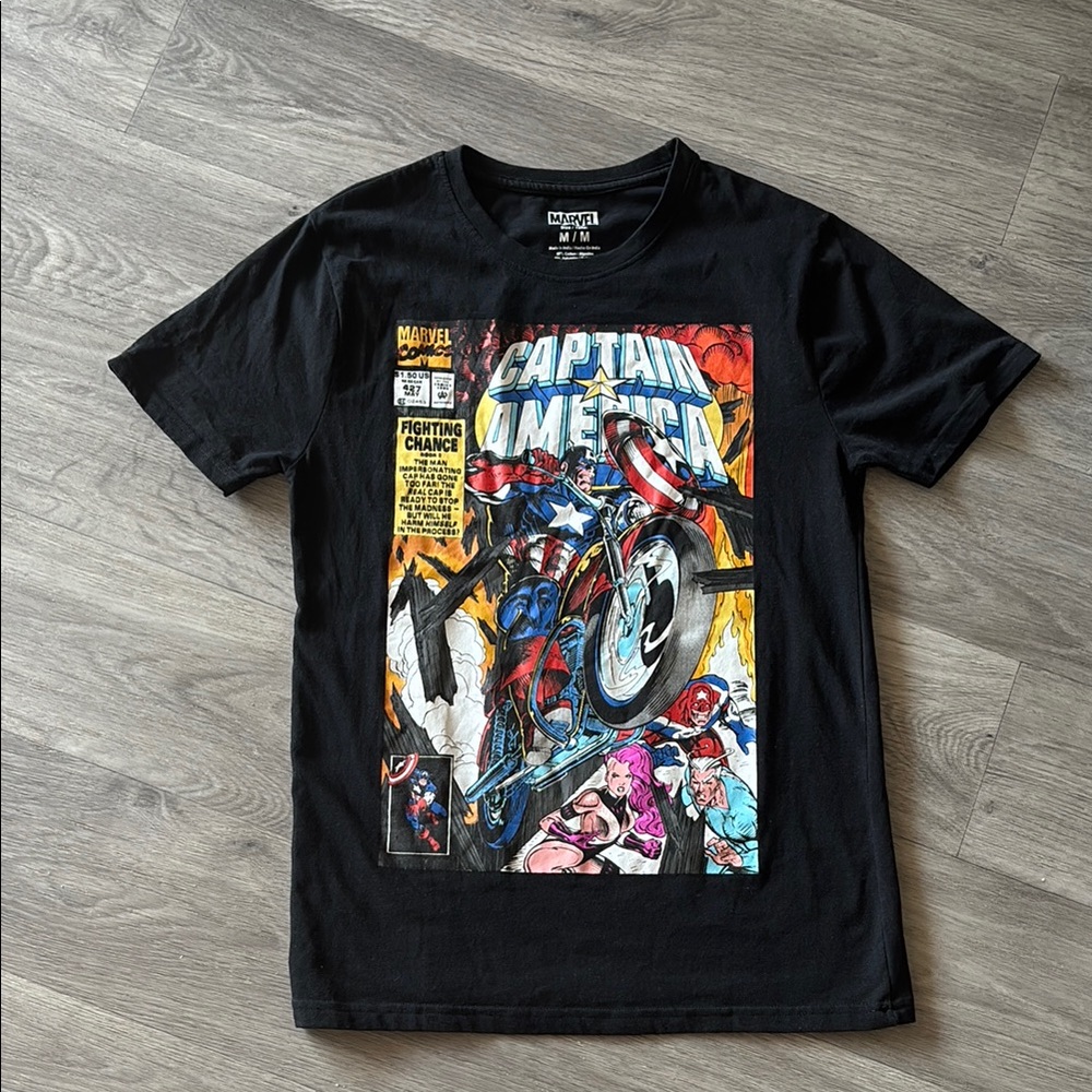 Marvel Black Short Sleeve Captain America Tee